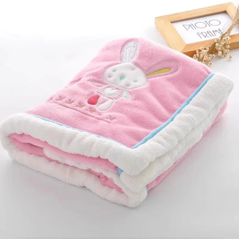Baby Blankets Newborn Lovely Embroidery Flannel Baby Blanket Baby Boys Girls Swaddle Wrap Infant Stroller Cover Kids Blankets