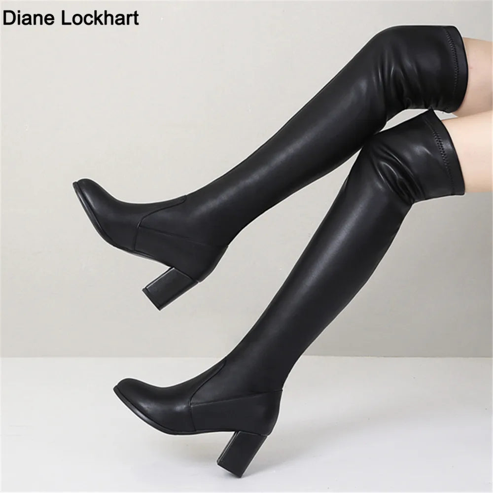 2025 Sexy Thigh High Boots Platform WinterWomen Shoes Stretch Over the Knee Boots High Heels Brown White Black Long Boots 32-43