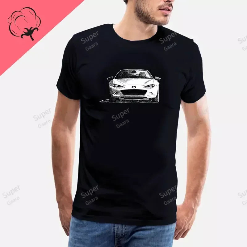 Initial D JDM MIATA MX5 Theme 100% Cotton Men's Shirt Summer Street Wear O-neck Printed Short Sleeve Top Funny Pattern