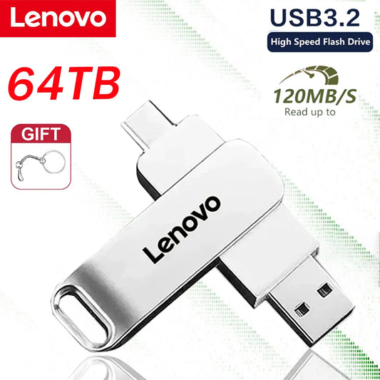 Lenovo 64TB 2TB Metal Pendrive Secure Speed for Cloud 16TB U Disk High-Speed Value Pack for Home 8TB USB3.0 Flash Drive
