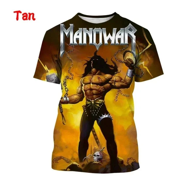 New Hot Manowar Punk Style Rock 3D Print T-shirts Summer Men Women Unisex Casual Hip Hop Short Sleeve Tee Top Oversized Clothing