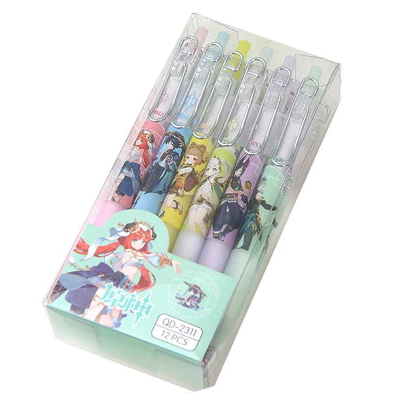 6/12Pcs Game Genshin Impact Roller Ball Pen Cartoon Stationery Nilou Wanderer Alhaitham Tighnari Yaoyao Nahida Black ink Gel pen