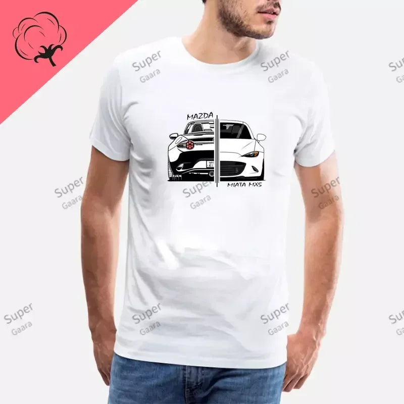 Initial D JDM MIATA MX5 Theme 100% Cotton Men's Shirt Summer Street Wear O-neck Printed Short Sleeve Top Funny Pattern