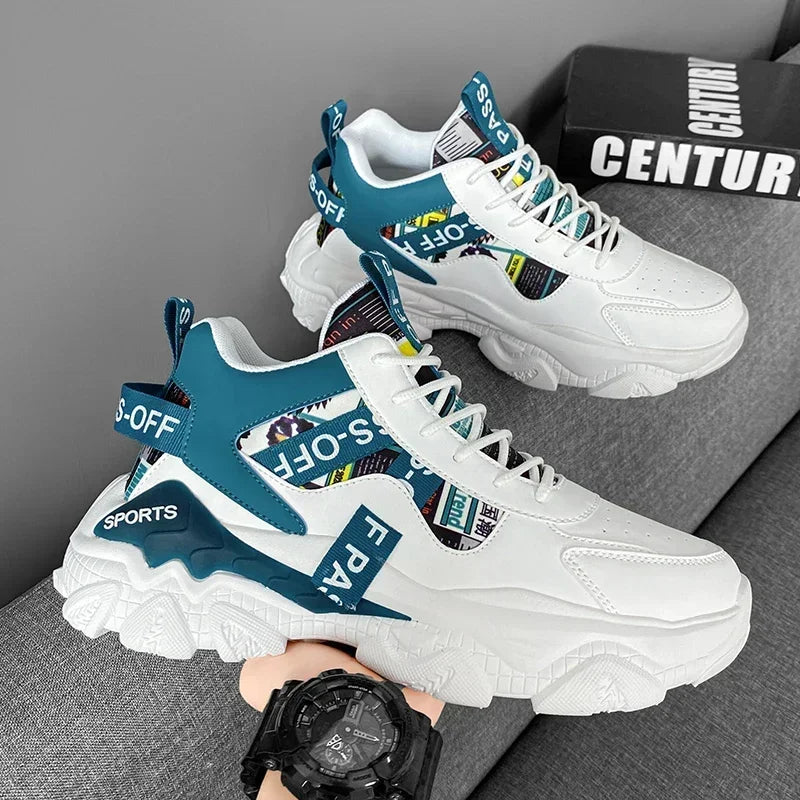 2024 Men's comfortable sneakers Breathable Running  Mesh tennis sneakers Walking platform gear step shoes Dynamic color contrast