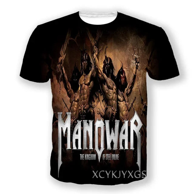 New Hot Manowar Punk Style Rock 3D Print T-shirts Summer Men Women Unisex Casual Hip Hop Short Sleeve Tee Top Oversized Clothing