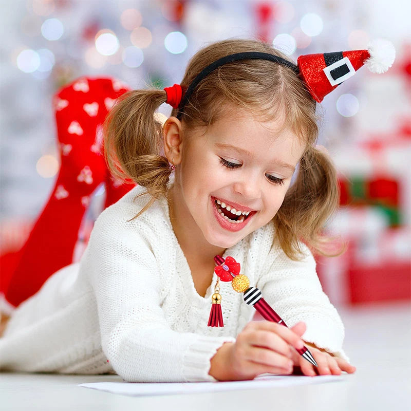 12Pcs Beadable Ballpoint Pens Plastic Xmas Bead Pen Ballpoint Pens Black Ink Ball Pen for Kids Students