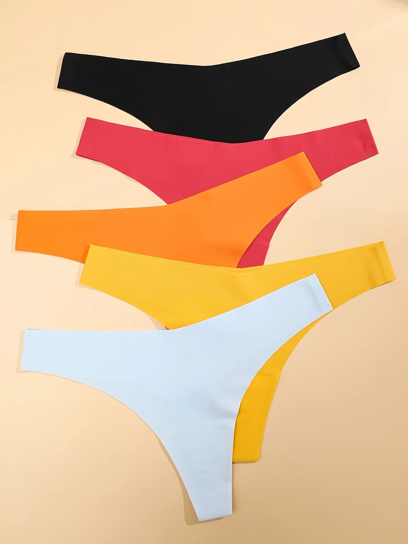 5PCS Ice Silk Seamless Thongs Women V Waist G