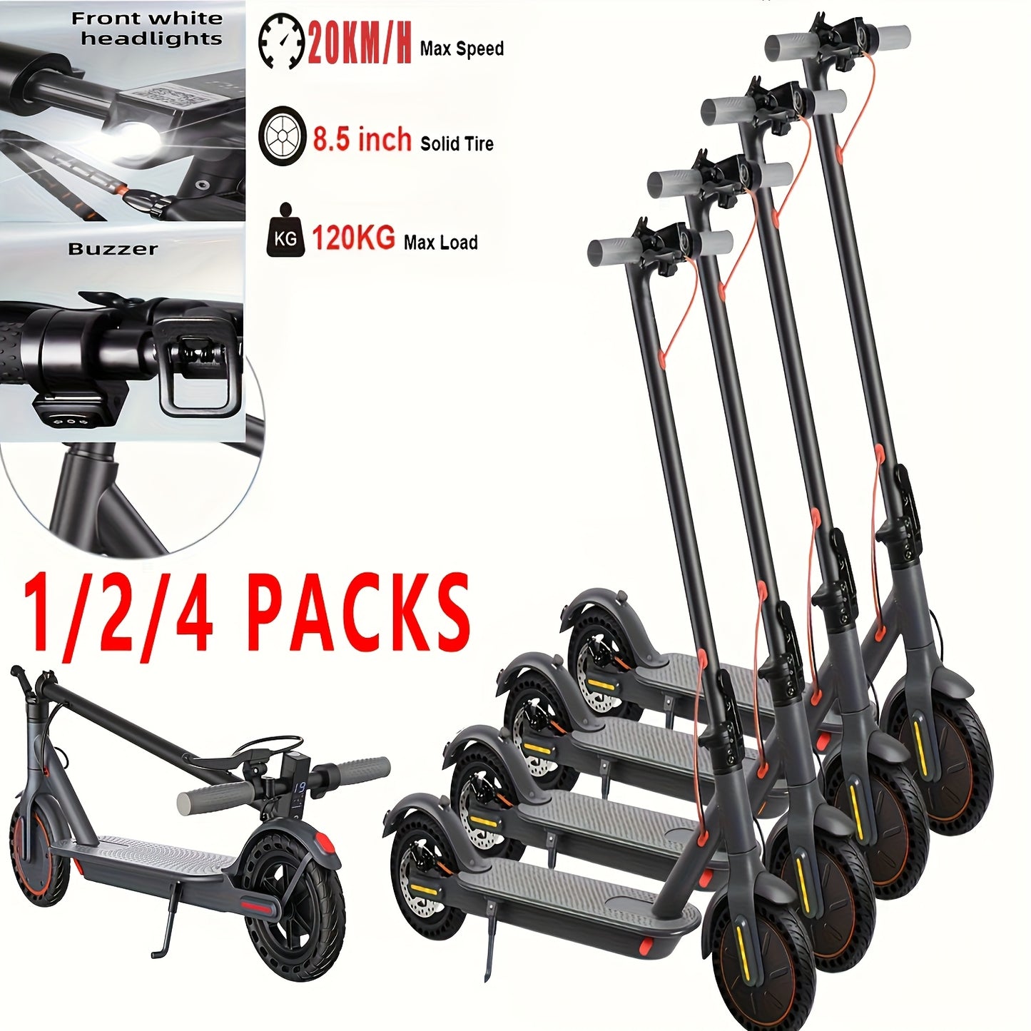 1/2/4PACKS 21.59 cm Foldable Electric Scooter for Adults with LED Display Motor Power Ranges for 350W, Class A 10.4Ah Lithium Battery, 3 Speed Modes, 15 - 30 Mile Range And Maximum Load Capacity Of 120 Kilograms, Surprise Bir