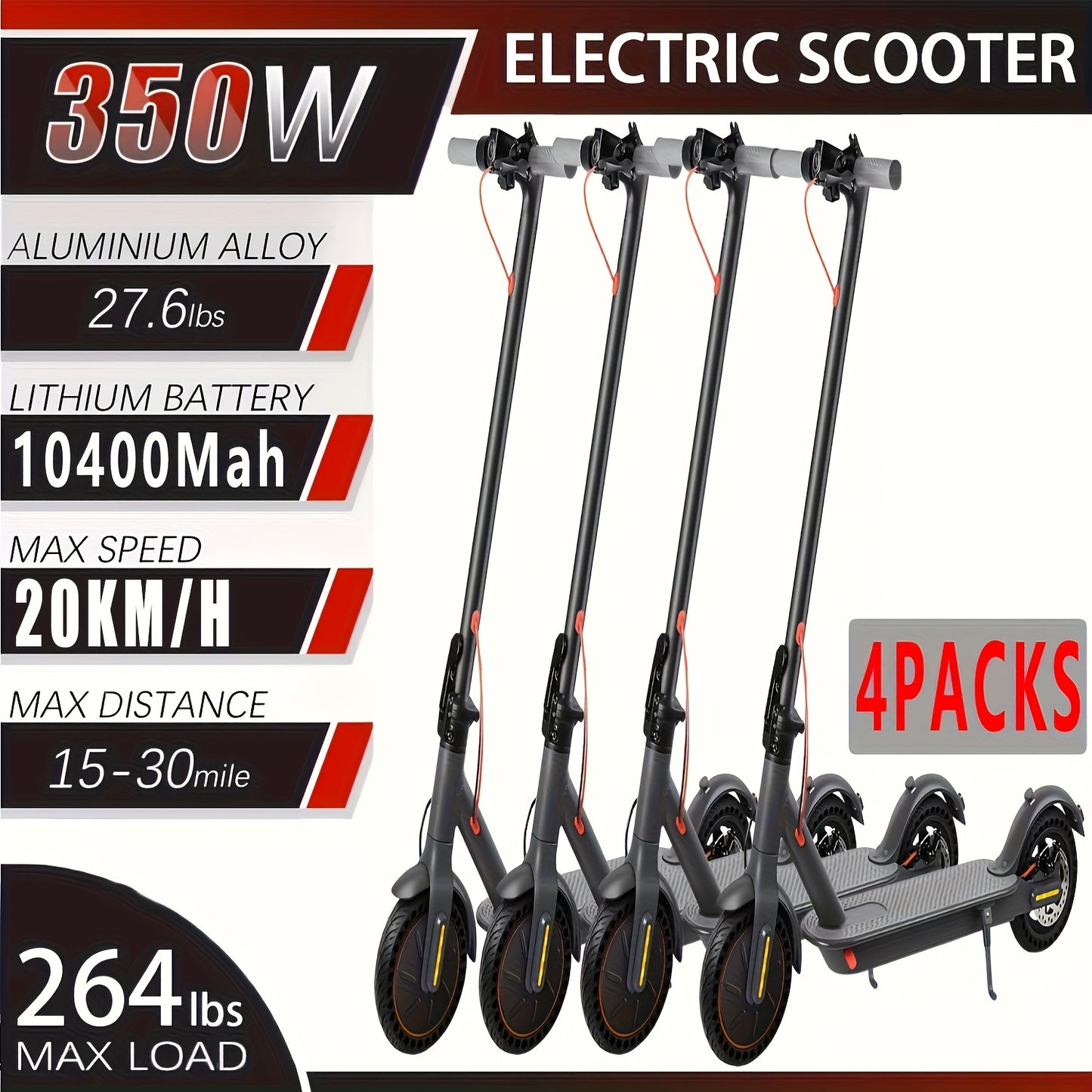 1/2/4PACKS 21.59 cm Foldable Electric Scooter for Adults with LED Display Motor Power Ranges for 350W, Class A 10.4Ah Lithium Battery, 3 Speed Modes, 15 - 30 Mile Range And Maximum Load Capacity Of 120 Kilograms, Surprise Bir