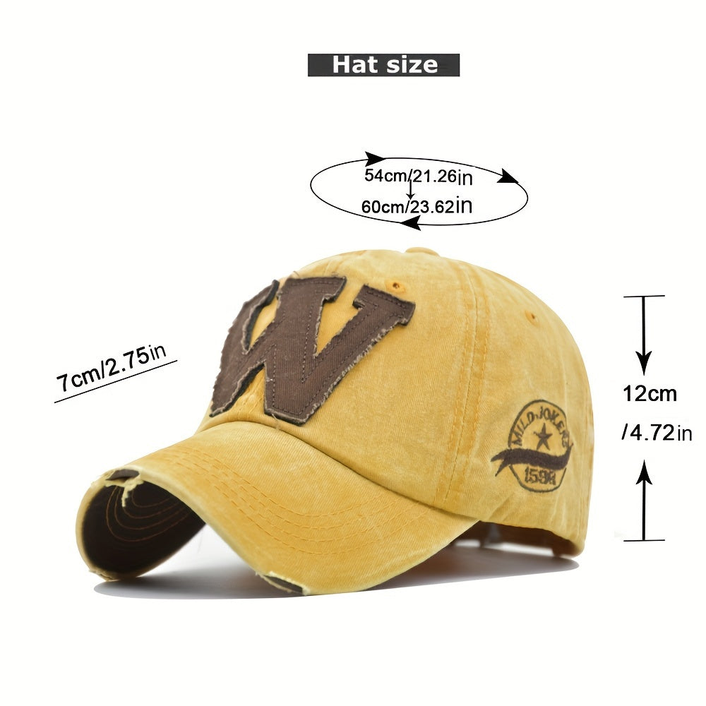 Washed Baseball Cap with Patchwork Embroidered Letters, Vintage Duckbill Hat for Men and Women