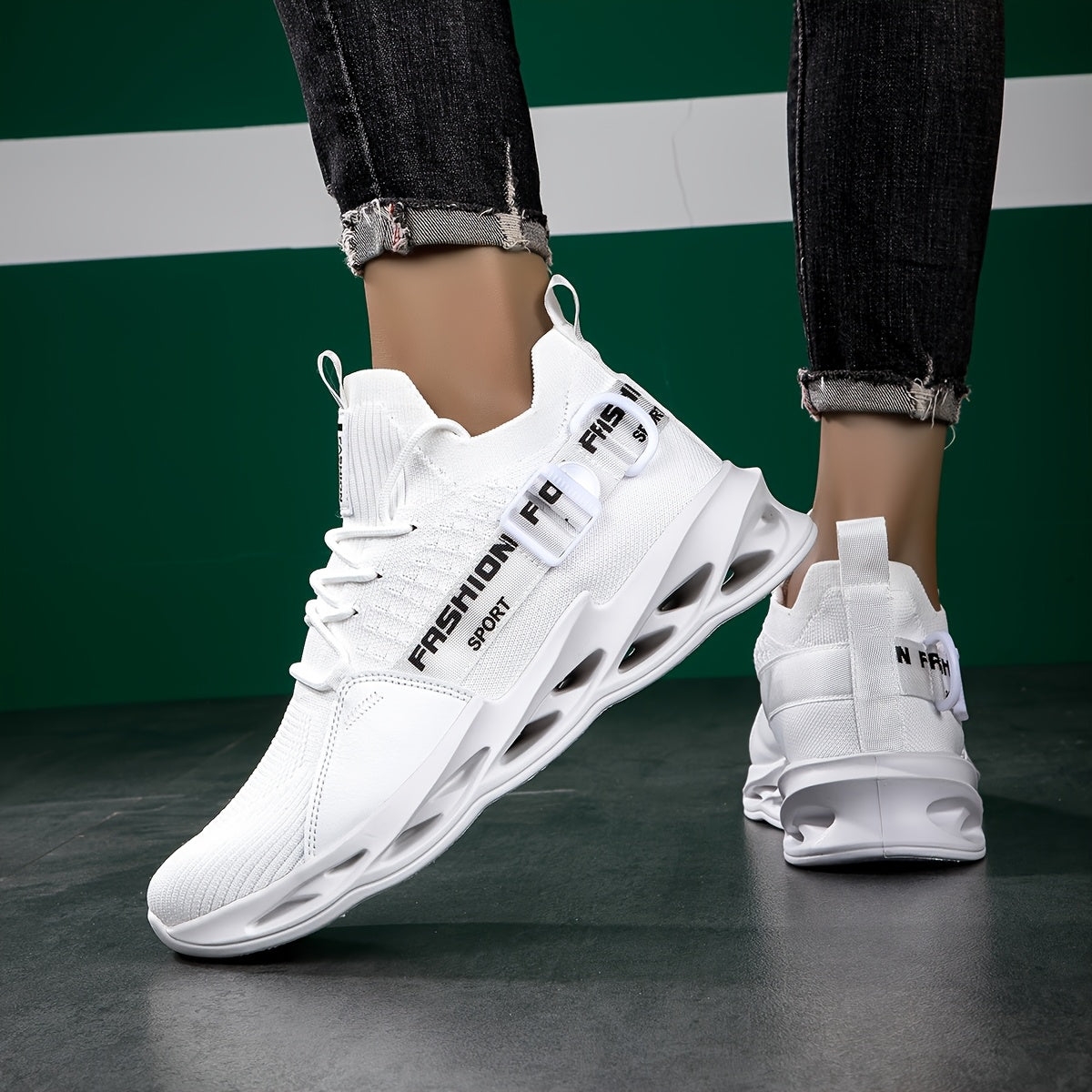 Men'S Breathable Shock-Absorbing Running Shoes - White Low-Top Lace-Up Design with Fabric Upper & EVA Cushioning, Lightweight All-Terrain for Outdoor Training, Hiking, Camping - Durable EVA Sole, Allseason Footwear, Sleek Spo