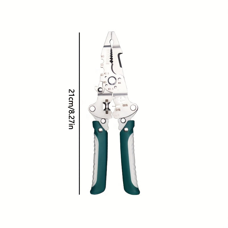 Stainless Steel Multi-Functional Wire Stripping Pliers, Foldable Design for Electrical, Plumbing, Crimping, Cutting & Twisting, Durable Metal Tool for Multiple Purposes