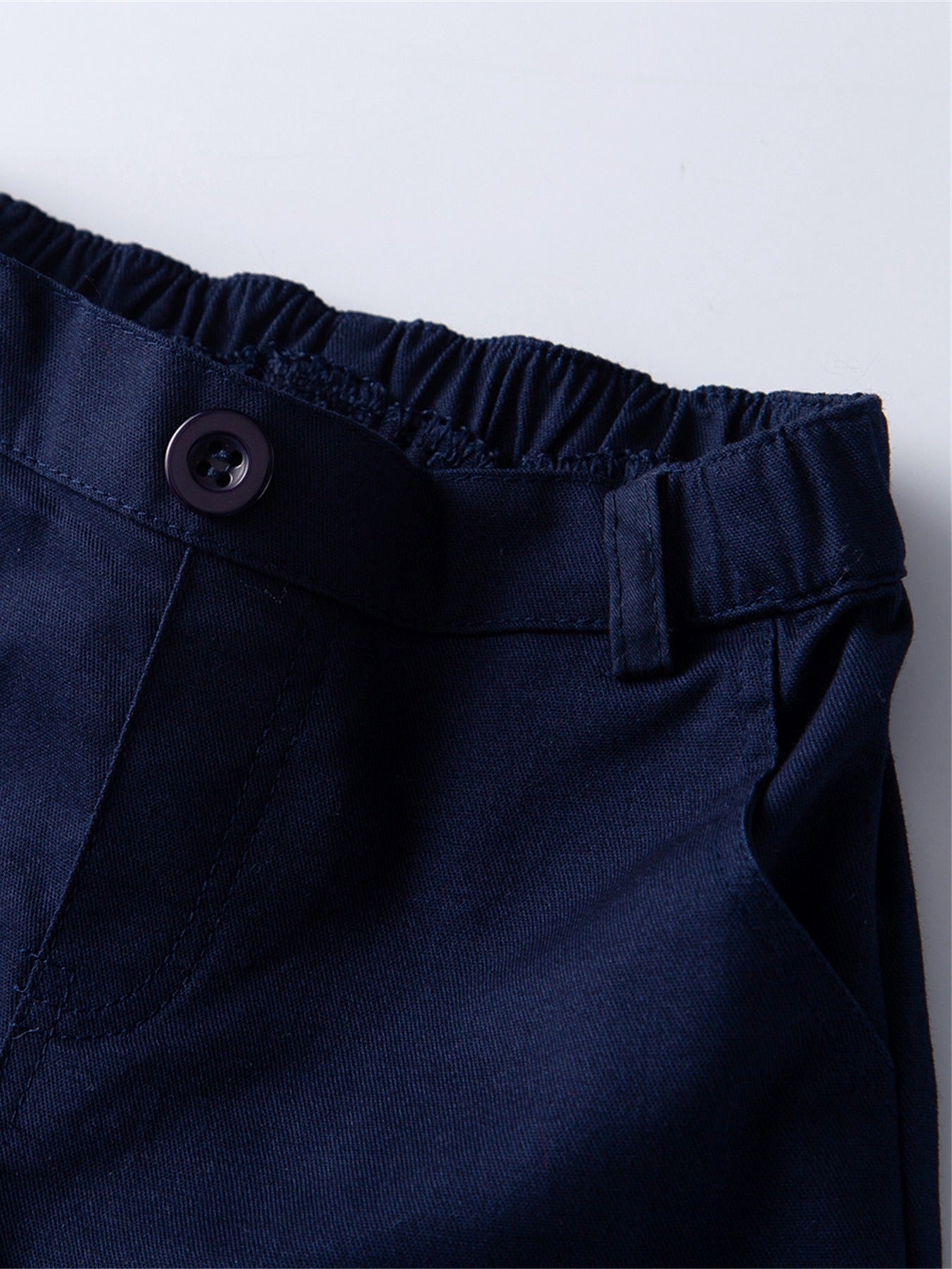 Boys' Summer Set - Casual White Short Sleeve Romper with Navy Blue Collar & Matching Shorts, Easy-Care Polyester, Perfect for Spring/Autumn, Spring Youngsters Outfit|Classic Style|Polyester Blend Outfit, Perfect for Outdoor