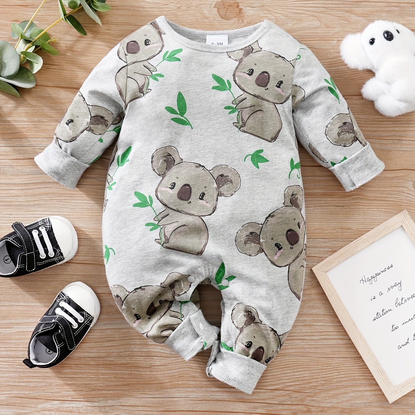 yierying Baby Koala Onesie - Long Sleeve Adorable Koala & eucalyptus leaves, Soft Everyday outfit for Newborns & Infants, Easy-diaper-change Onesie, Perfect for Photoshoots & Gifts, Newborn Essentials, Animal Print Romper, Ge