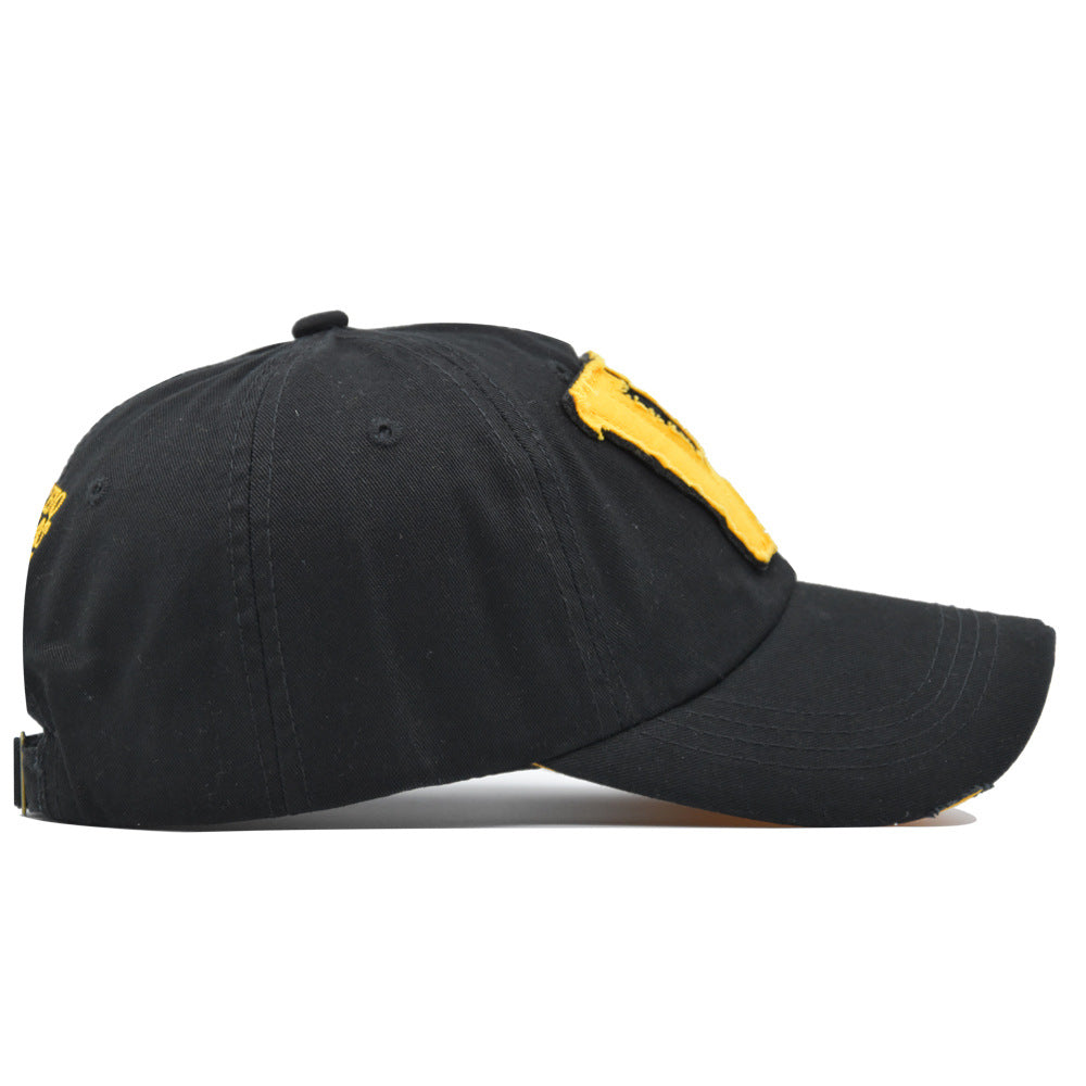 Washed Baseball Cap with Patchwork Embroidered Letters, Vintage Duckbill Hat for Men and Women