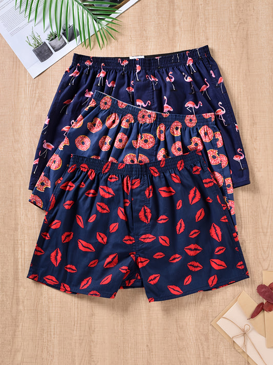 3pcs Men's Boxer Briefs, Sexy Casual Underwear with Stylish Prints for Versatile Wear at Home Out