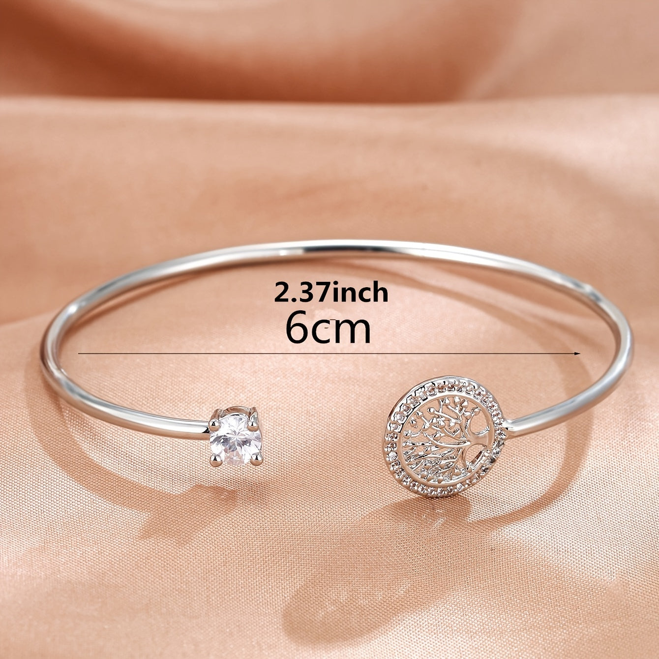 Cubic zirconia Copper Bracelet Tree Of Life Adjustable Silvery Bracelet Jewelry