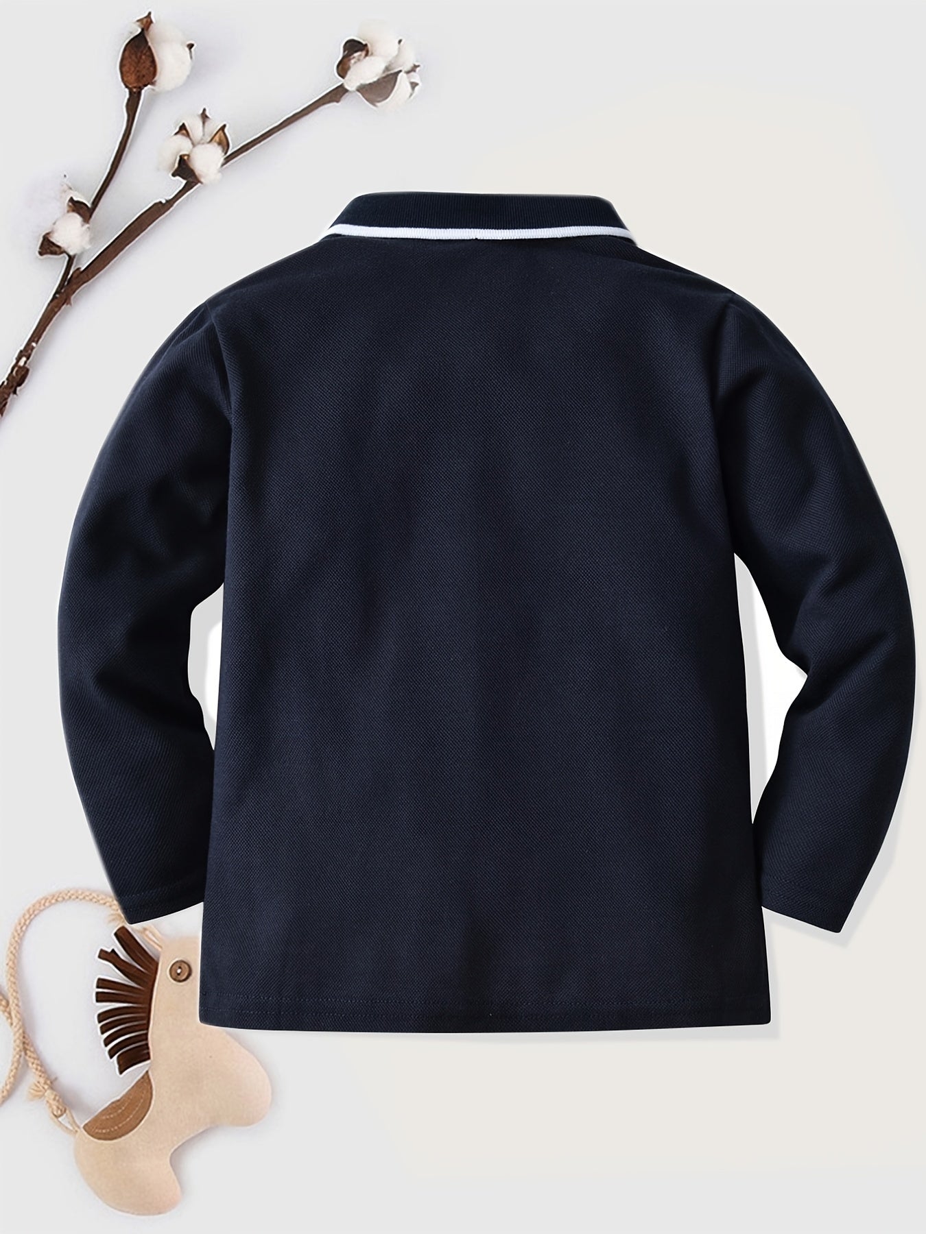 Boys' Preppy Style Long Sleeve Polo Shirt with Button Details - Regular Fit, Geometric Pattern, Slight Stretch Fabric, Ideal for Spring/Fall Weekend Casual Wear, Kids' Clothing | Classic Collar Shirt | Durable Fabric